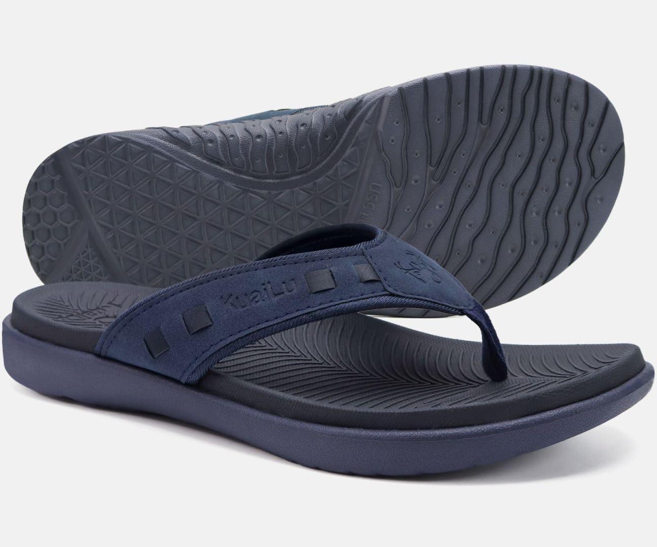 imageKuaiLu Mens Sport Flip Flops Comfort Orthotic Thong Sandals with Plantar Fasciitis Arch Support Outdoor Summer Beach Size 715Fashion Blue