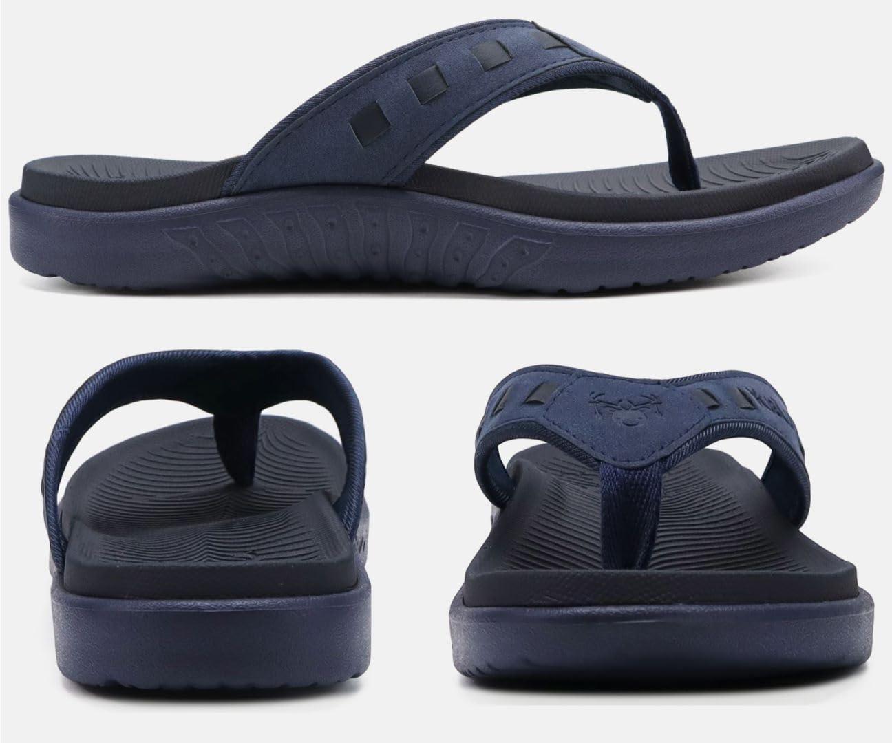 imageKuaiLu Mens Sport Flip Flops Comfort Orthotic Thong Sandals with Plantar Fasciitis Arch Support Outdoor Summer Beach Size 715Fashion Blue