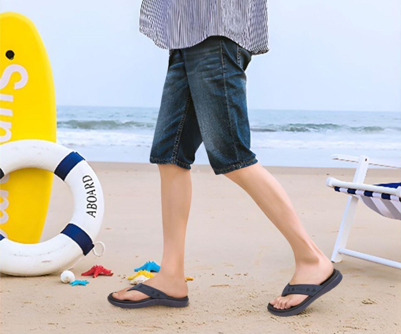 imageKuaiLu Mens Sport Flip Flops Comfort Orthotic Thong Sandals with Plantar Fasciitis Arch Support Outdoor Summer Beach Size 715Fashion Blue