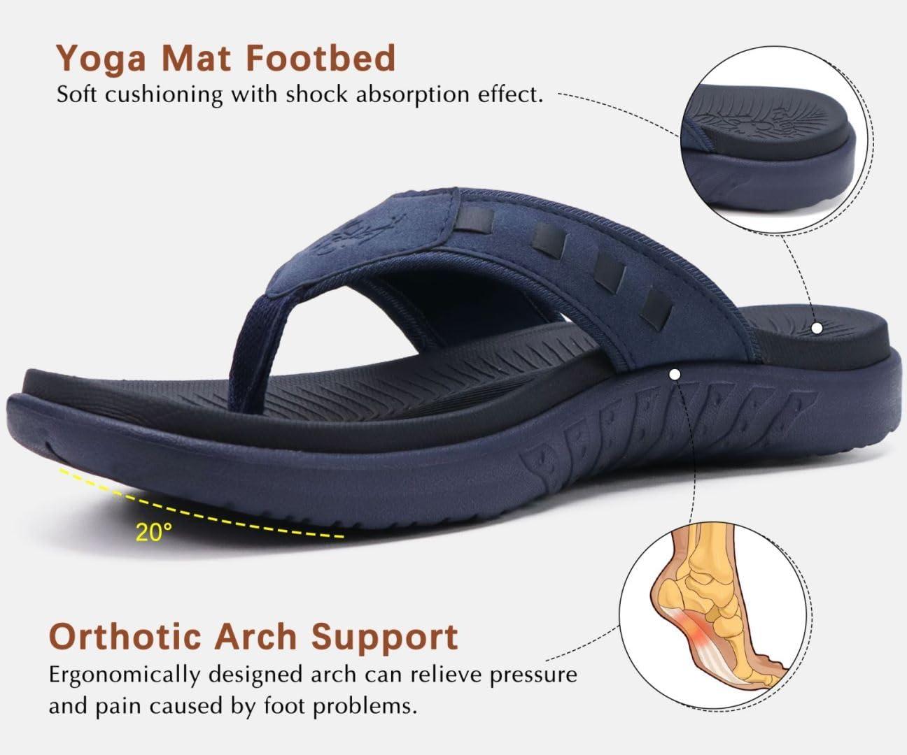 imageKuaiLu Mens Sport Flip Flops Comfort Orthotic Thong Sandals with Plantar Fasciitis Arch Support Outdoor Summer Beach Size 715Fashion Blue