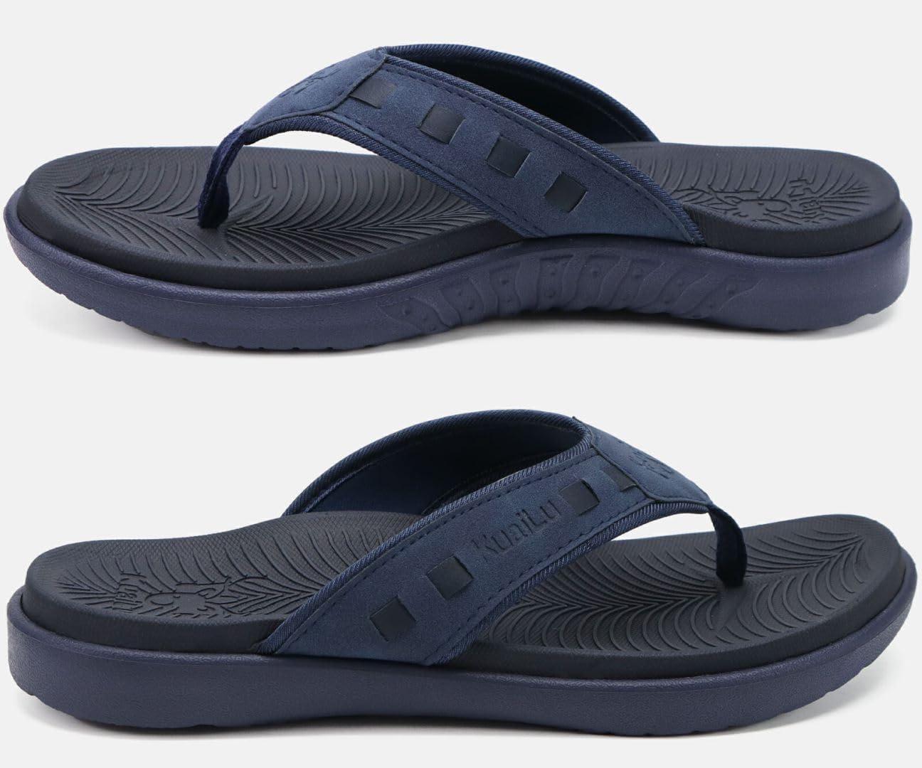 imageKuaiLu Mens Sport Flip Flops Comfort Orthotic Thong Sandals with Plantar Fasciitis Arch Support Outdoor Summer Beach Size 715Fashion Blue