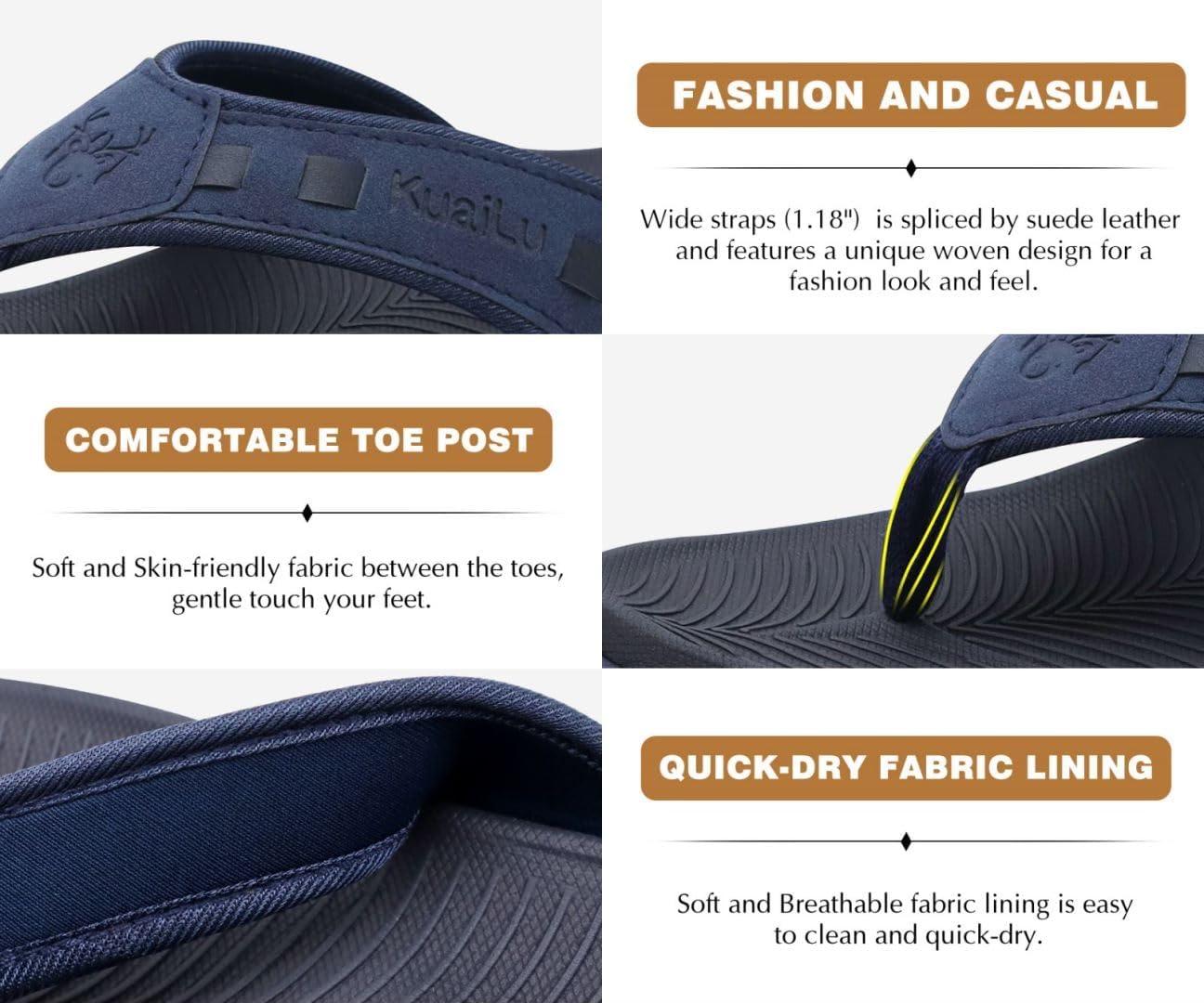 imageKuaiLu Mens Sport Flip Flops Comfort Orthotic Thong Sandals with Plantar Fasciitis Arch Support Outdoor Summer Beach Size 715Fashion Blue