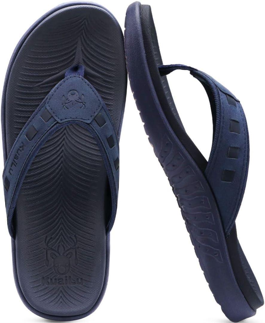 imageKuaiLu Mens Sport Flip Flops Comfort Orthotic Thong Sandals with Plantar Fasciitis Arch Support Outdoor Summer Beach Size 715Fashion Blue