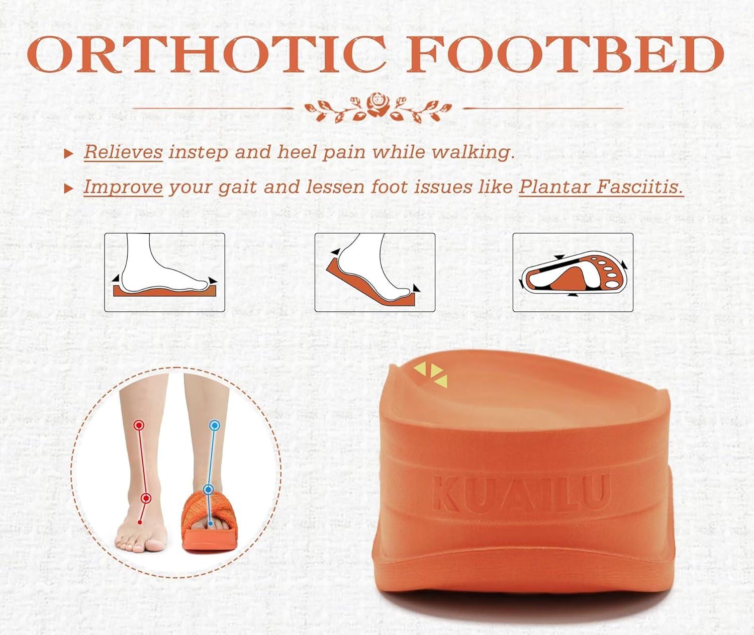 imageKuaiLu Womens Chic Furry Platform Slippers Fuzzy Teddy Fleece Cross Band Open Toe Sandals with Comfortable Arch Support Slip on House Shoes Indoor OutdoorVibrant Orange