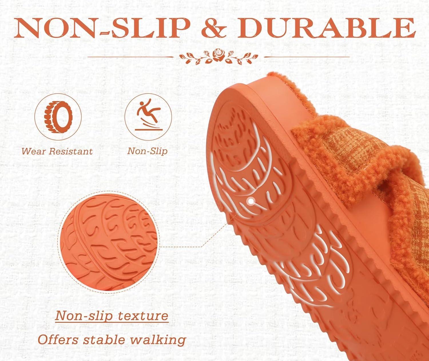 imageKuaiLu Womens Chic Furry Platform Slippers Fuzzy Teddy Fleece Cross Band Open Toe Sandals with Comfortable Arch Support Slip on House Shoes Indoor OutdoorVibrant Orange