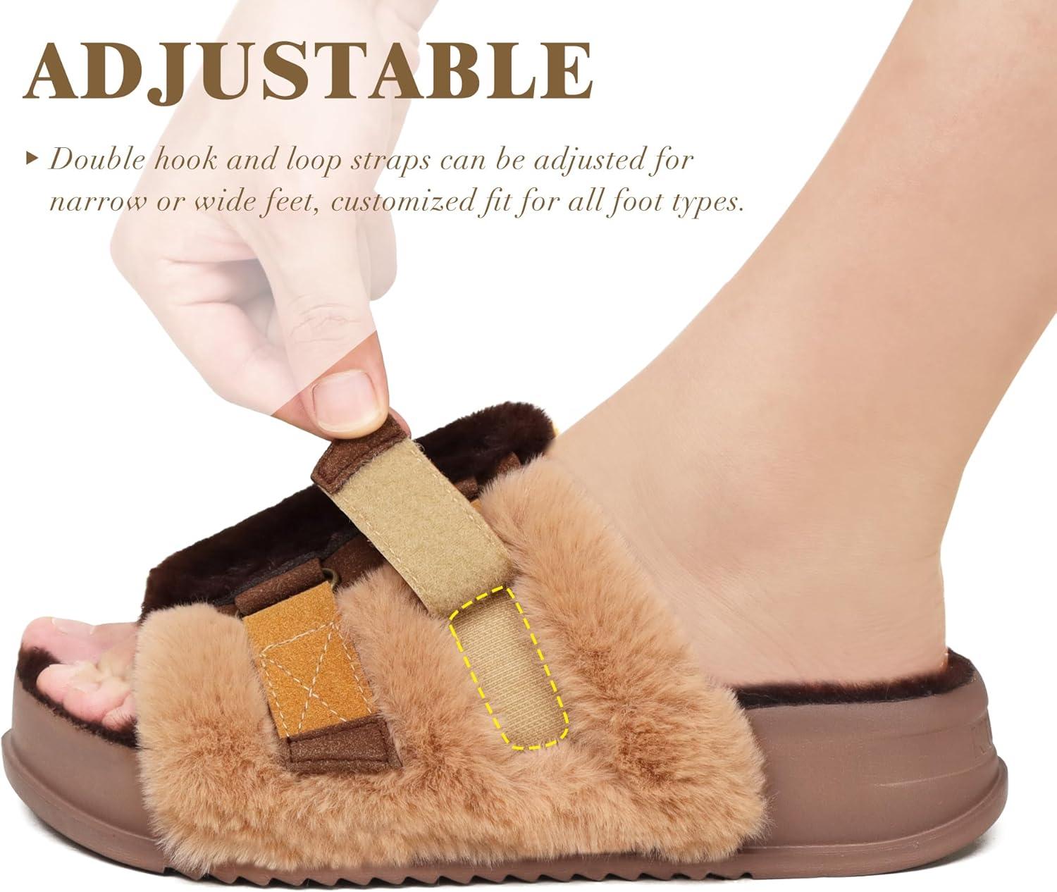 imageKuaiLu Womens Orthotic Slippers With Arch Support Soft Cushion Sandal Slippers for Woman Ladies Fashion Open Toe Faux Fur Platform Slipper Indoor Outdoor 612Plush Brown