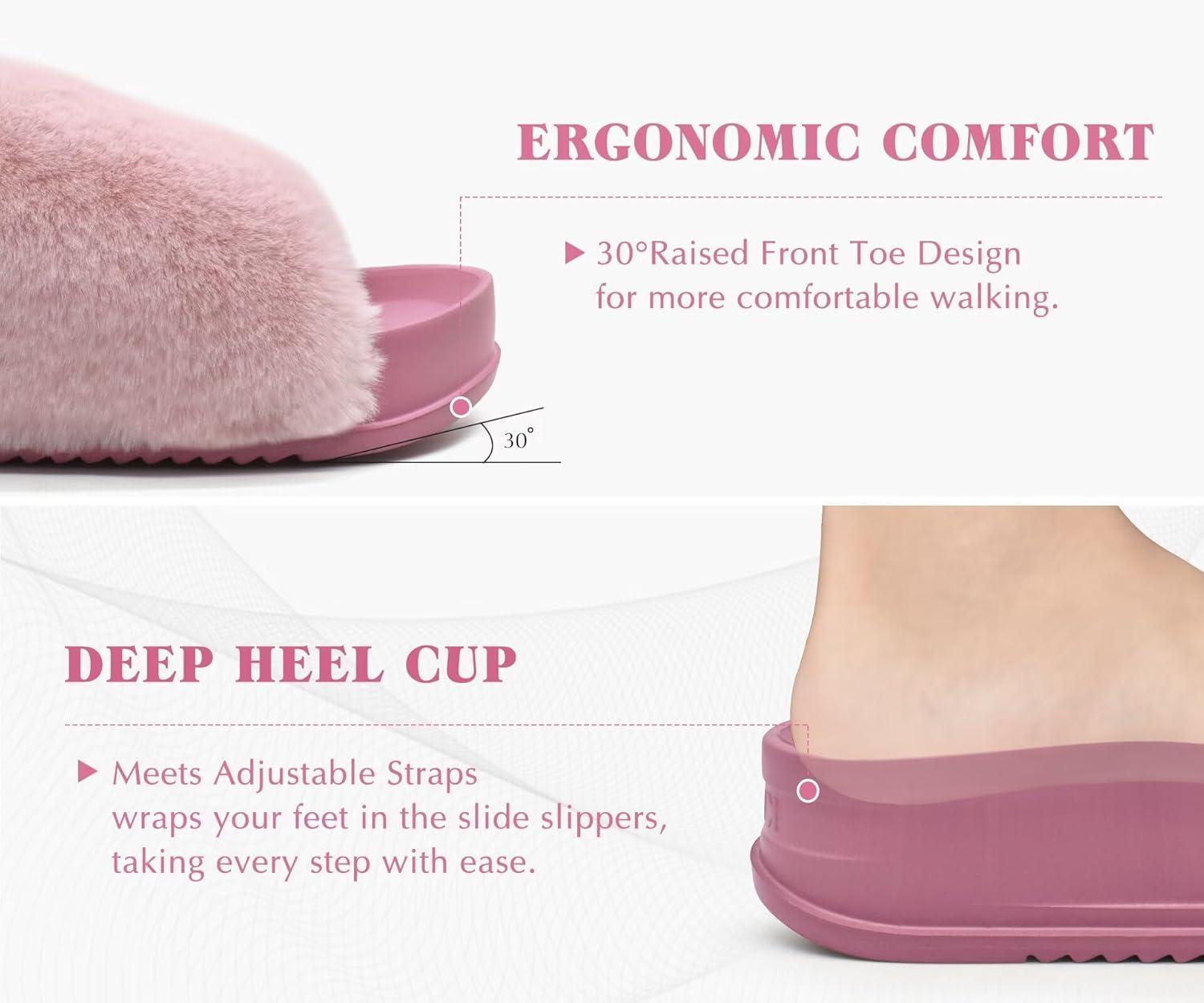 imageKuaiLu Womens Orthotic Slippers With Arch Support Soft Cushion Sandal Slippers for Woman Ladies Fashion Open Toe Faux Fur Platform Slipper Indoor Outdoor 612Pink