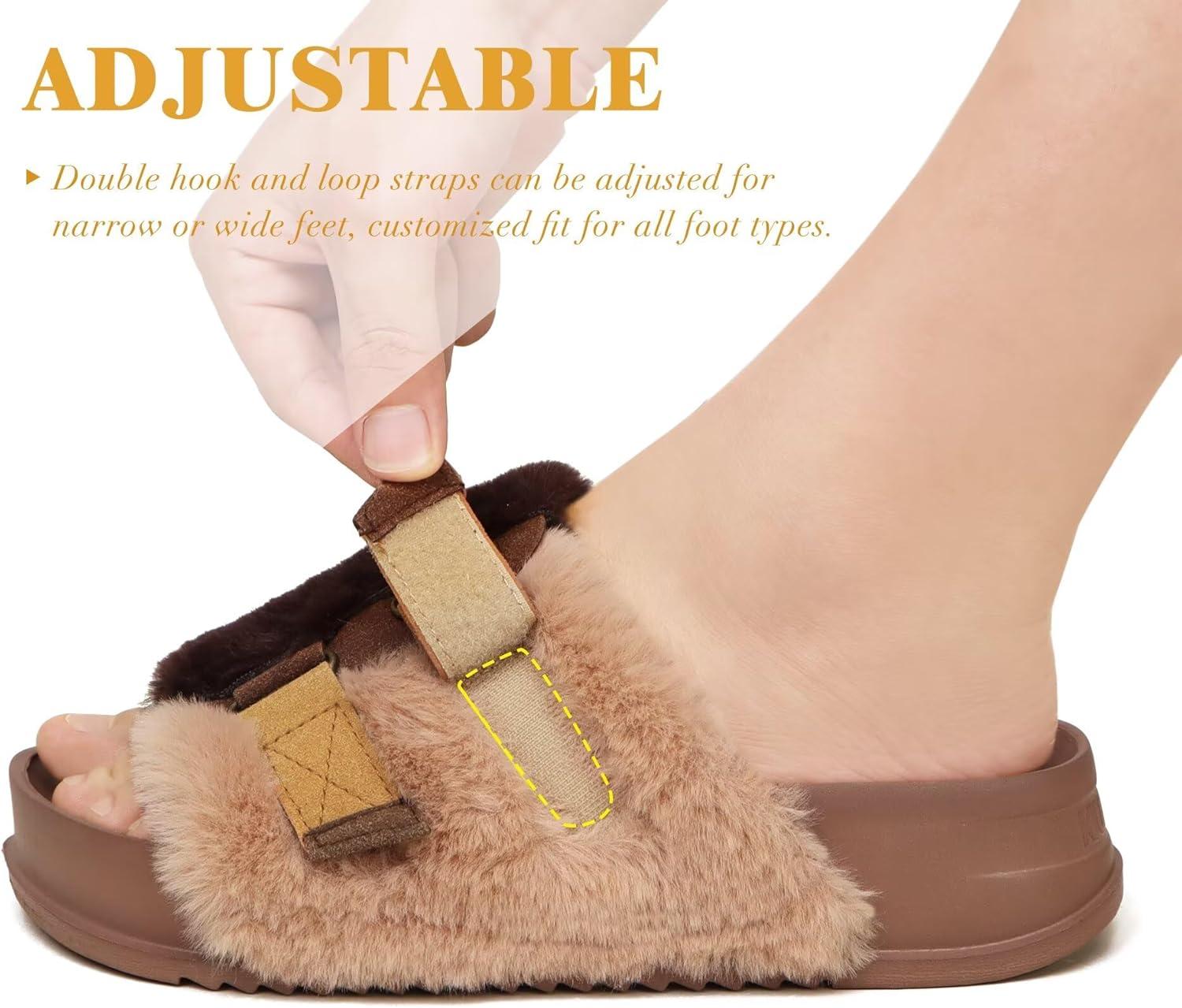 imageKuaiLu Womens Orthotic Slippers With Arch Support Soft Cushion Sandal Slippers for Woman Ladies Fashion Open Toe Faux Fur Platform Slipper Indoor Outdoor 612Brown