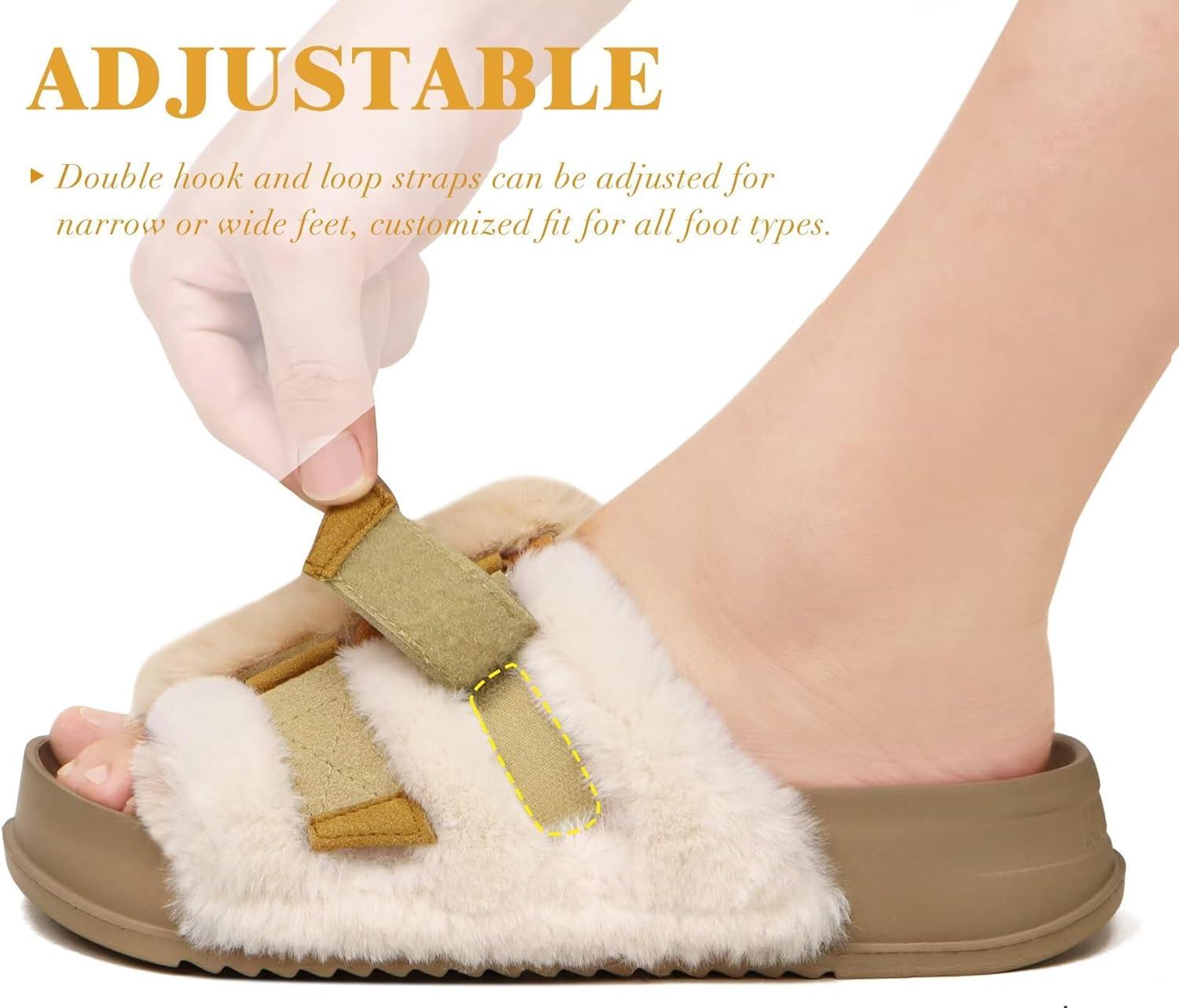 imageKuaiLu Womens Orthotic Slippers With Arch Support Soft Cushion Sandal Slippers for Woman Ladies Fashion Open Toe Faux Fur Platform Slipper Indoor Outdoor 612Beige White