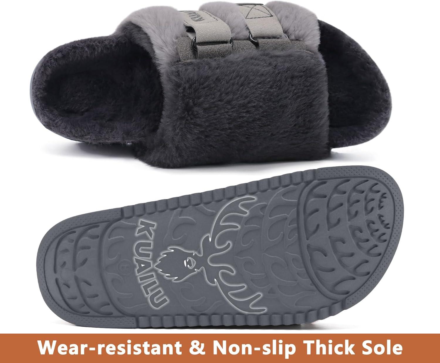 imageKuaiLu Womens Orthotic Slippers With Arch Support Soft Cushion Sandal Slippers for Woman Ladies Fashion Open Toe Faux Fur Platform Slipper Indoor Outdoor 612Plush Grey