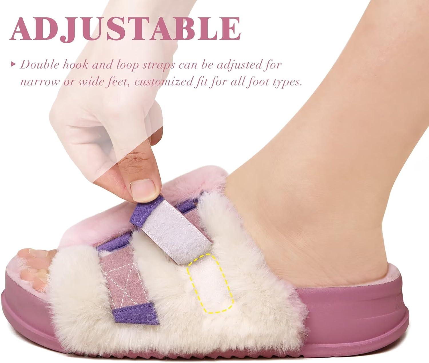 imageKuaiLu Womens Orthotic Slippers With Arch Support Soft Cushion Sandal Slippers for Woman Ladies Fashion Open Toe Faux Fur Platform Slipper Indoor Outdoor 612Plush Pink