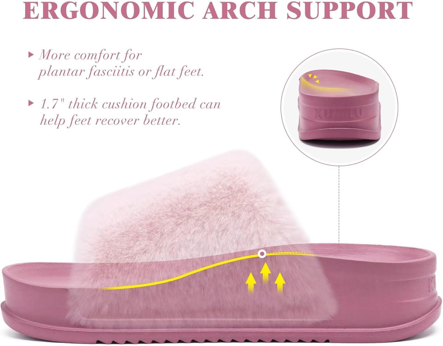imageKuaiLu Womens Orthotic Slippers With Arch Support Soft Cushion Sandal Slippers for Woman Ladies Fashion Open Toe Faux Fur Platform Slipper Indoor Outdoor 612Pink