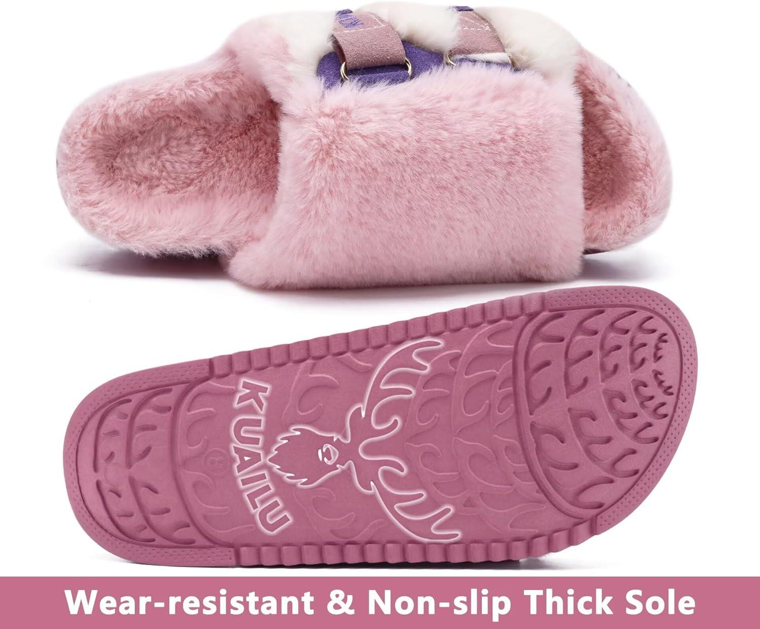 imageKuaiLu Womens Orthotic Slippers With Arch Support Soft Cushion Sandal Slippers for Woman Ladies Fashion Open Toe Faux Fur Platform Slipper Indoor Outdoor 612Plush Pink