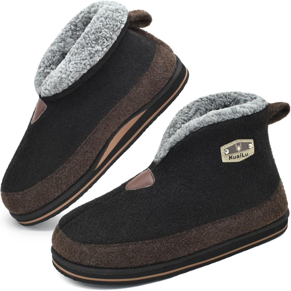 imageKuaiLu Mens House Slippers Booties Cozy Memory Foam Orthopedic Arch Support Boots Warm Fleece Plush Lining Winter Felt Wool Home Bedroom Slipper Socks Indoor Outdoor NonSlip Shoes Black Size 85