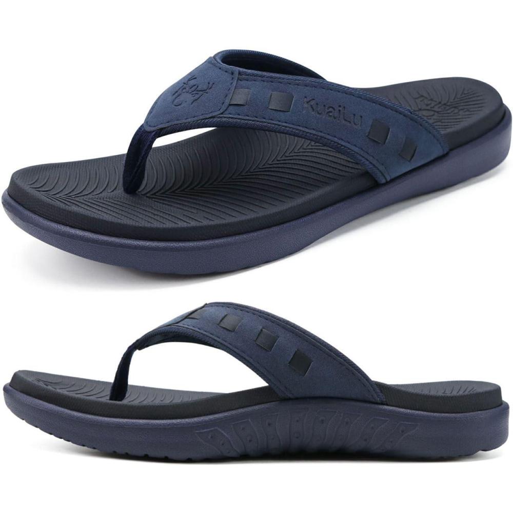 imageKuaiLu Mens Sport Flip Flops Comfort Orthotic Thong Sandals with Plantar Fasciitis Arch Support Outdoor Summer Beach Size 715Fashion Blue