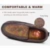 imageKuaiLu Mens Memory Foam Moccasin Slippers Arch Support Cushion Yoga Foam Fuzzy Zipper House Shoes with Indoor Outdoor Rubber SoleRedBrown
