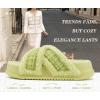 imageKuaiLu Womens Chic Furry Platform Slippers Fuzzy Teddy Fleece Cross Band Open Toe Sandals with Comfortable Arch Support Slip on House Shoes Indoor OutdoorNeon Green