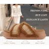 imageKuaiLu Womens Chic Furry Platform Slippers Fuzzy Teddy Fleece Cross Band Open Toe Sandals with Comfortable Arch Support Slip on House Shoes Indoor OutdoorKhaki