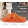 imageKuaiLu Womens Chic Furry Platform Slippers Fuzzy Teddy Fleece Cross Band Open Toe Sandals with Comfortable Arch Support Slip on House Shoes Indoor OutdoorVibrant Orange