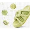 imageKuaiLu Womens Chic Furry Platform Slippers Fuzzy Teddy Fleece Cross Band Open Toe Sandals with Comfortable Arch Support Slip on House Shoes Indoor OutdoorNeon Green