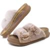 imageKuaiLu Womens Fluff Slippers Plantar Fasciitis Arch Support Platform Slippers Ladies Fashion Open Toe Faux Fur Sliders House Slipper Camel Brown Size 6