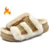 imageKuaiLu Womens Orthotic Slippers With Arch Support Soft Cushion Sandal Slippers for Woman Ladies Fashion Open Toe Faux Fur Platform Slipper Indoor Outdoor 612Plush Beige
