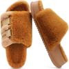imageKuaiLu Womens Orthotic Slippers With Arch Support Soft Cushion Sandal Slippers for Woman Ladies Fashion Open Toe Faux Fur Platform Slipper Indoor Outdoor 612Plush Khaki