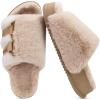 imageKuaiLu Womens Orthotic Slippers With Arch Support Soft Cushion Sandal Slippers for Woman Ladies Fashion Open Toe Faux Fur Platform Slipper Indoor Outdoor 612Plush Beige