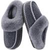 imageKuaiLu Womens Memory Foam Slippers with Cozy Fluff Plush Ladies Bedroom Pantuflas Comfy House Winter Moccasin Essential Trendy Slippers Comfortable Indoor Outdoor Rubber Sole Grey Size 10