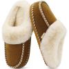 imageKuaiLu Womens Memory Foam Slippers with Cozy Fluff Plush Ladies Bedroom Pantuflas Comfy House Winter Moccasin Essential Trendy Slippers Comfortable Indoor Outdoor Rubber Sole Khaki Size 8