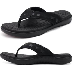 imageKuaiLu Mens Sport Flip Flops Comfort Orthotic Thong Sandals with Plantar Fasciitis Arch Support Outdoor Summer Beach Size 715Fashion Black