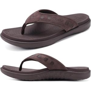 imageKuaiLu Mens Sport Flip Flops Comfort Orthotic Thong Sandals with Plantar Fasciitis Arch Support Outdoor Summer Beach Size 715Fashion Brown
