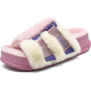 imageKuaiLu Womens Orthotic Slippers With Arch Support Soft Cushion Sandal Slippers for Woman Ladies Fashion Open Toe Faux Fur Platform Slipper Indoor Outdoor 612Plush Pink