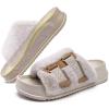 imageKuaiLu Womens Orthotic Slippers With Arch Support Soft Cushion Sandal Slippers for Woman Ladies Fashion Open Toe Faux Fur Platform Slipper Indoor Outdoor 612White Adjustable