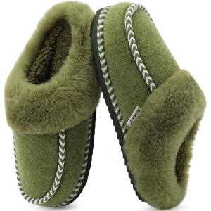 imageKuaiLu Womens Memory Foam House Slippers Cozy Fluff Plush Moccasin Bedroom Ladies Slippers Comfy Orthotic Winter Essential Trendy Pantuflas Comfortable Womans Footwear US511Green