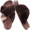 imageKuaiLu Womens Fuzzy Cross Band Platform Slippers Furry Faux Fur Comfortable Arch Support Open Toe Slides for Indoor OutdoorBrown
