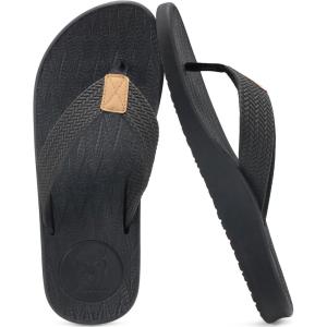 imageKuaiLu Mens Flip Flops Arch Support Comfortable Summer Beach Thong Sandals Yoga Foam Cushion Slip on SlippersBlack