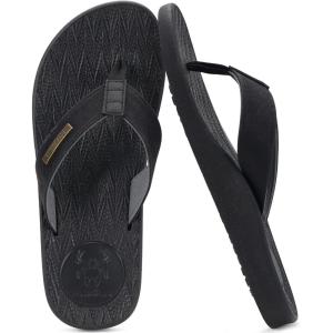 imageKuaiLu Mens Flip Flops Arch Support Comfortable Summer Beach Thong Sandals Yoga Foam Cushion Slip on SlippersPublack