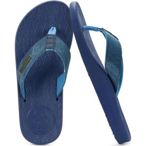 imageKuaiLu Mens Flip Flops Arch Support Comfortable Summer Beach Thong Sandals Yoga Foam Cushion Slip on SlippersPublue