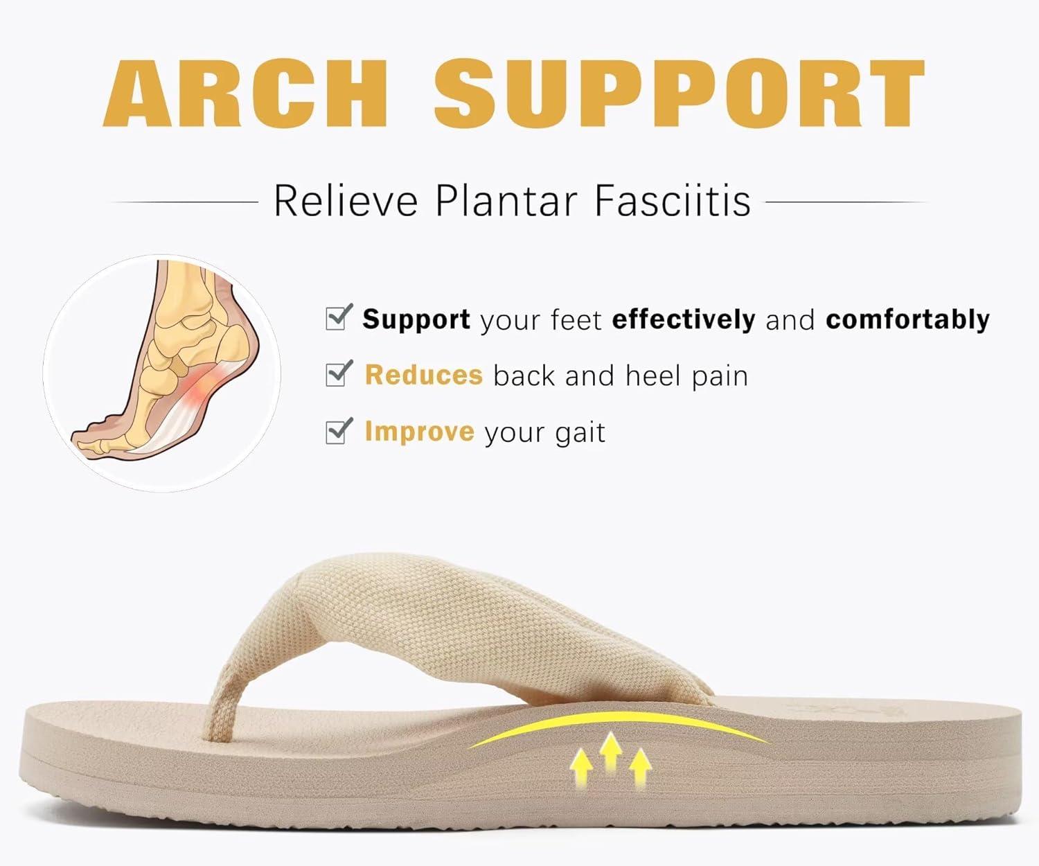 imageKuaiLu Flip Flops for Women with Arch Support Yoga Mat Comfortable Summer Beach Walking Thong Cushion Sandals Slip On Indoor OutdoorBeige