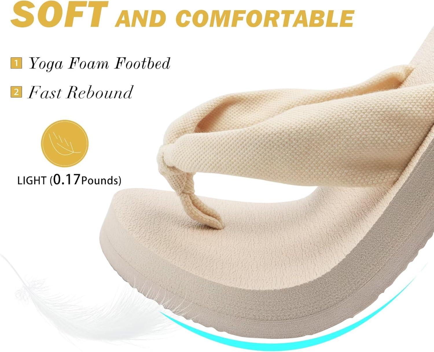 imageKuaiLu Flip Flops for Women with Arch Support Yoga Mat Comfortable Summer Beach Walking Thong Cushion Sandals Slip On Indoor OutdoorBeige
