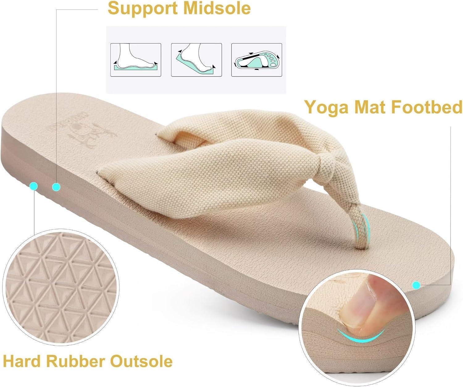 imageKuaiLu Flip Flops for Women with Arch Support Yoga Mat Comfortable Summer Beach Walking Thong Cushion Sandals Slip On Indoor OutdoorBeige