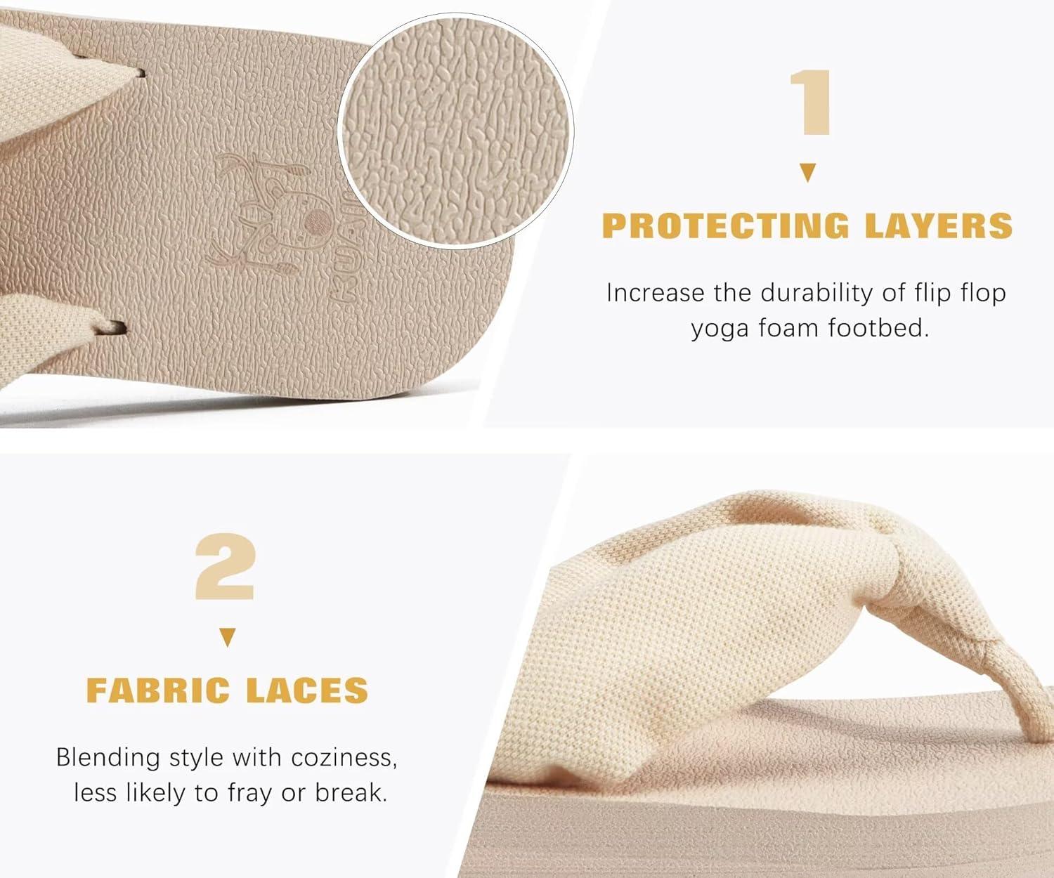 imageKuaiLu Flip Flops for Women with Arch Support Yoga Mat Comfortable Summer Beach Walking Thong Cushion Sandals Slip On Indoor OutdoorBeige