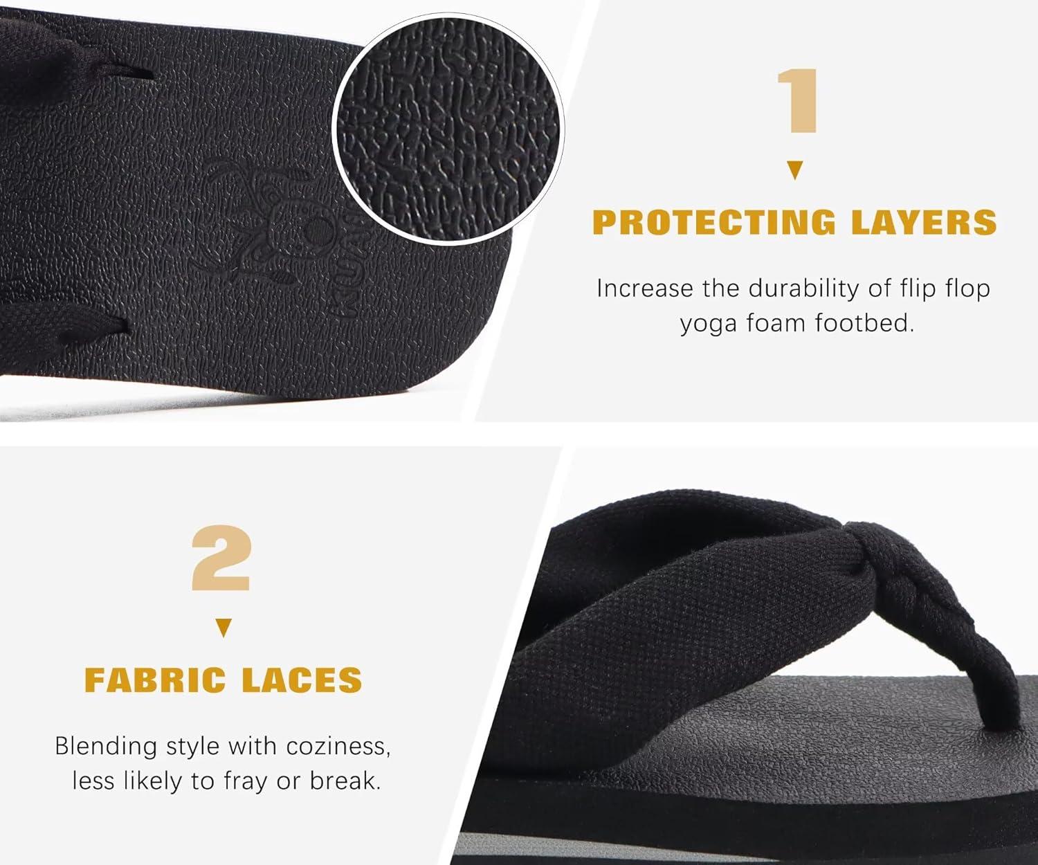 imageKuaiLu Flip Flops for Women with Arch Support Yoga Mat Comfortable Summer Beach Walking Thong Cushion Sandals Slip On Indoor OutdoorBlack