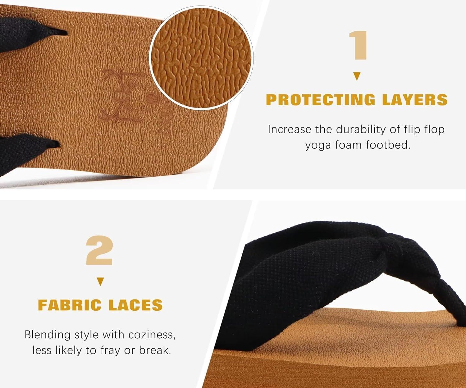 imageKuaiLu Flip Flops for Women with Arch Support Yoga Mat Comfortable Summer Beach Walking Thong Cushion Sandals Slip On Indoor OutdoorBlack Tan