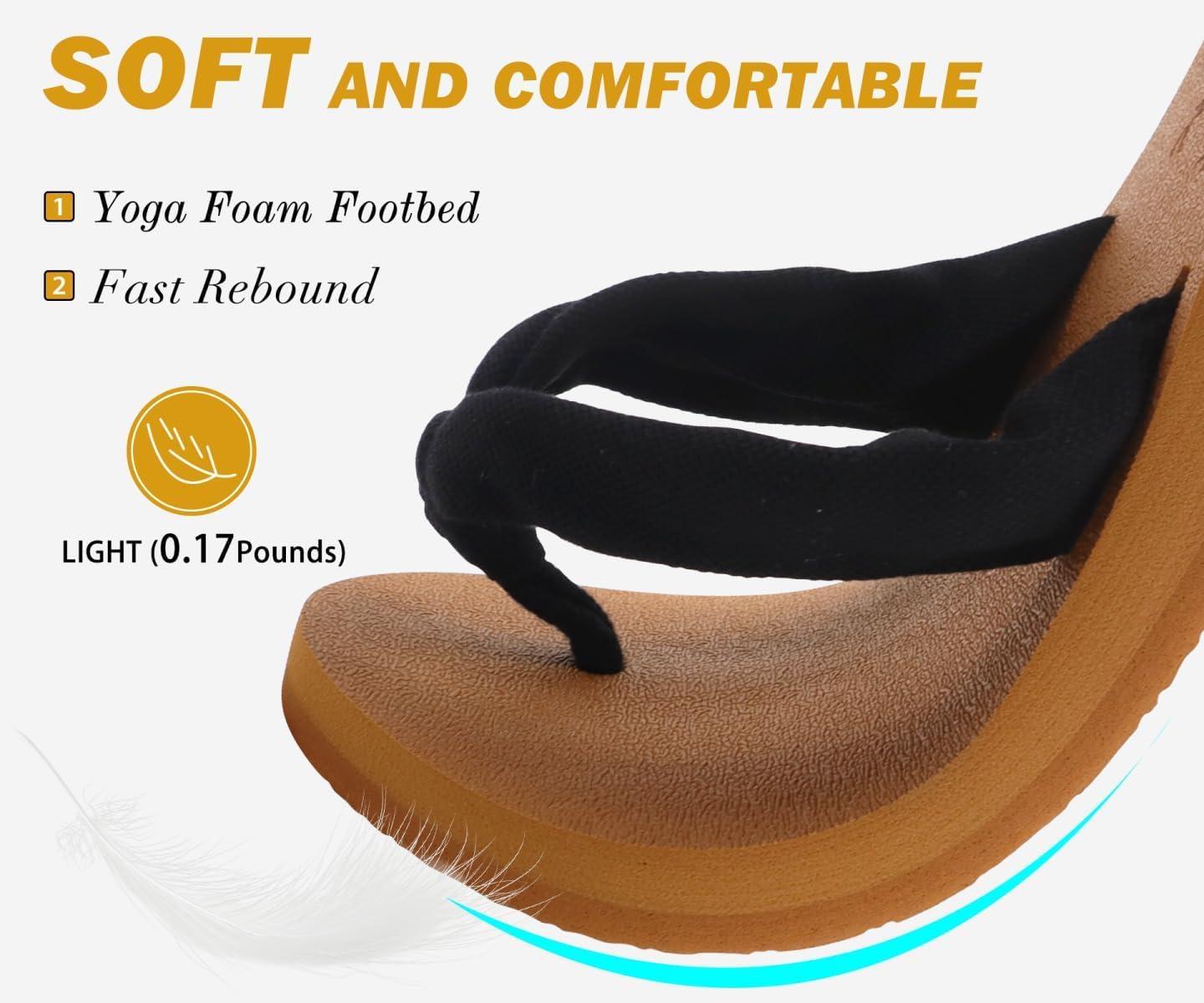 imageKuaiLu Flip Flops for Women with Arch Support Yoga Mat Comfortable Summer Beach Walking Thong Cushion Sandals Slip On Indoor OutdoorBlack Tan