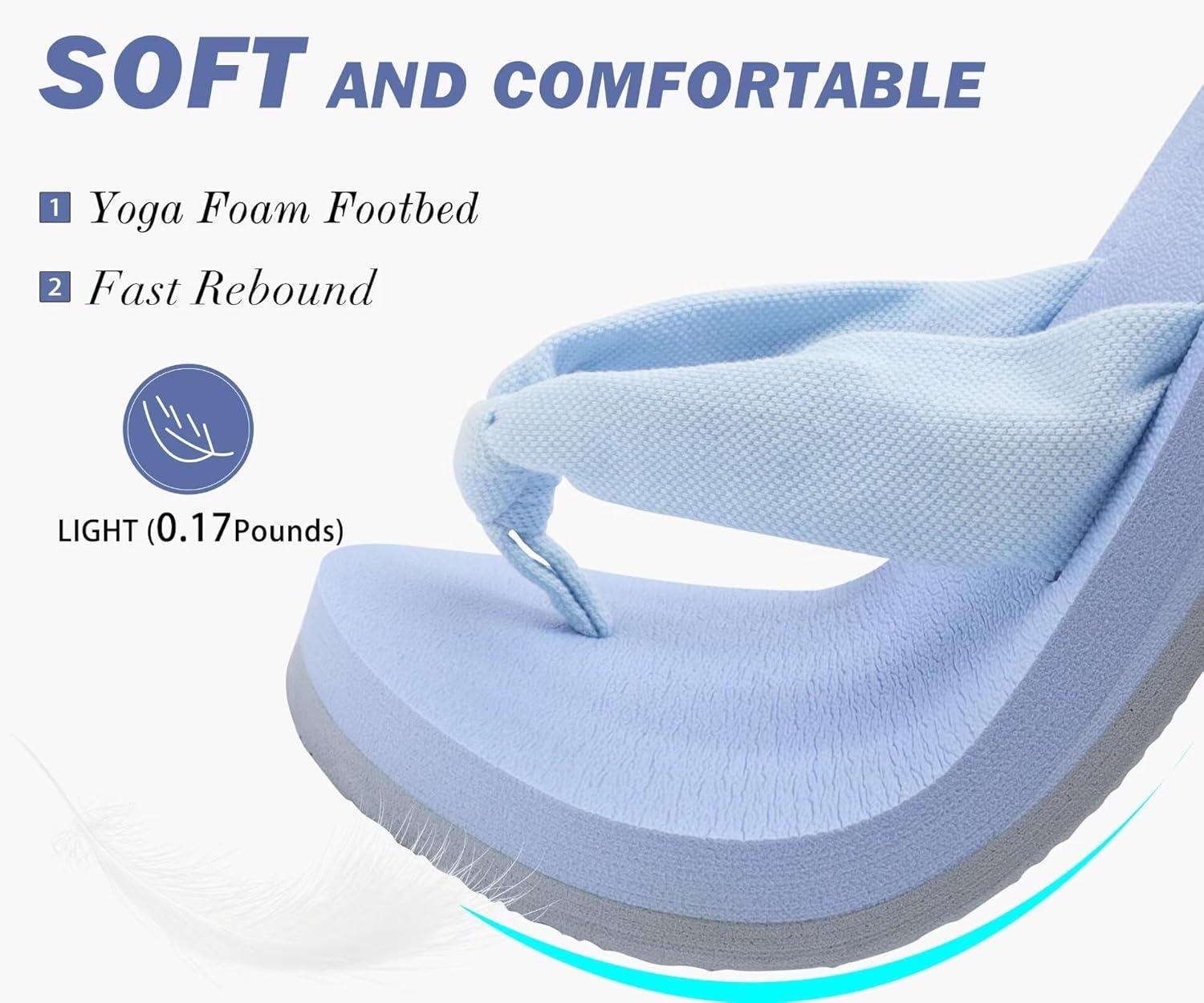 imageKuaiLu Flip Flops for Women with Arch Support Yoga Mat Comfortable Summer Beach Walking Thong Cushion Sandals Slip On Indoor OutdoorBlue