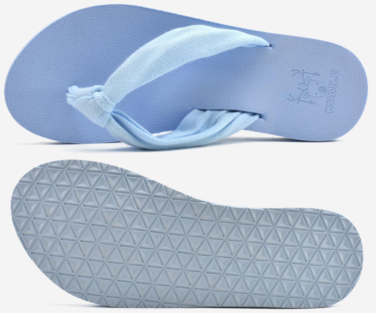 imageKuaiLu Flip Flops for Women with Arch Support Yoga Mat Comfortable Summer Beach Walking Thong Cushion Sandals Slip On Indoor OutdoorBlue
