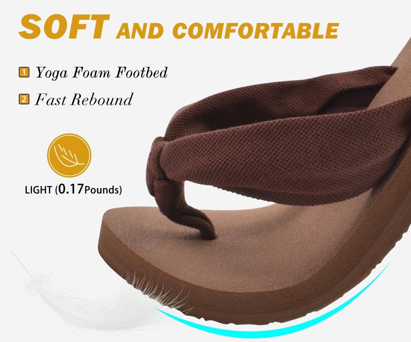 imageKuaiLu Flip Flops for Women with Arch Support Yoga Mat Comfortable Summer Beach Walking Thong Cushion Sandals Slip On Indoor OutdoorBrown