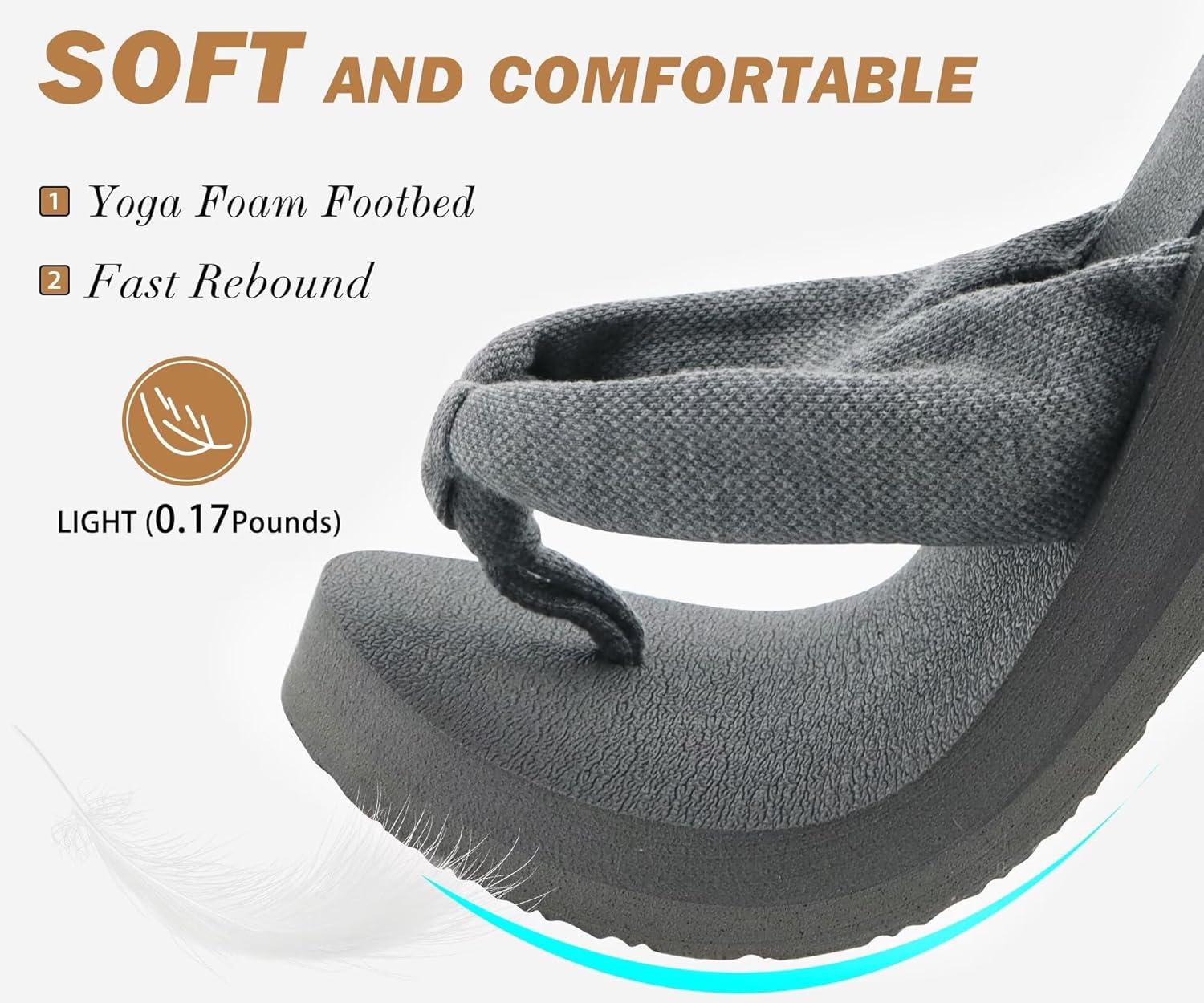 imageKuaiLu Flip Flops for Women with Arch Support Yoga Mat Comfortable Summer Beach Walking Thong Cushion Sandals Slip On Indoor OutdoorGrey